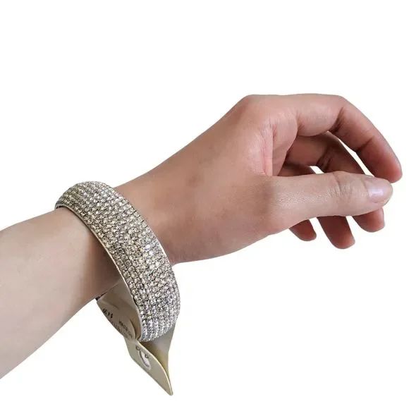 NWT Silvery Bangle with Faux Crystals, Silver, Fake Diamonds - Picture 4 of 6